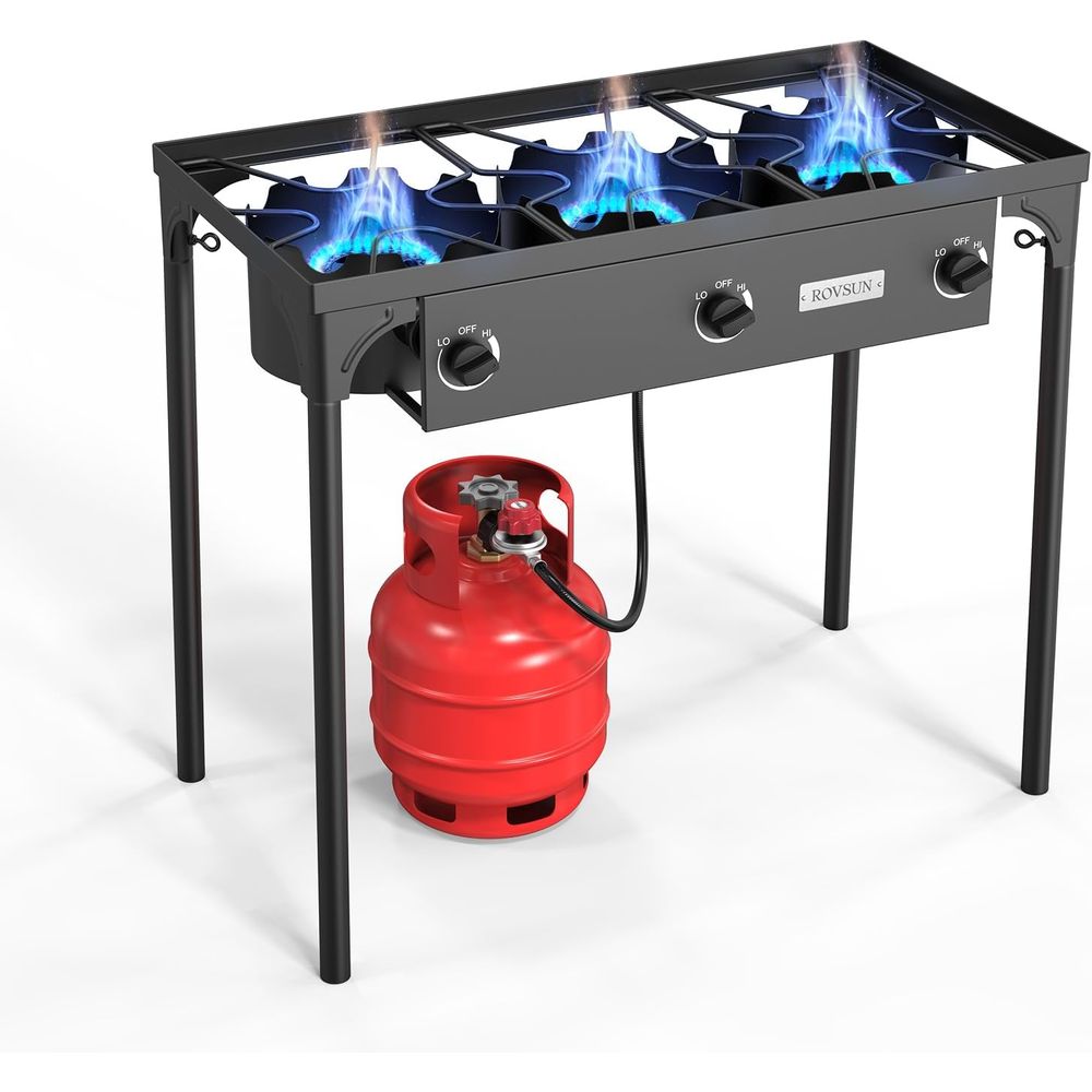 Outdoor Camping List - Portable 3-Burner Propane Stove with High-Pressure