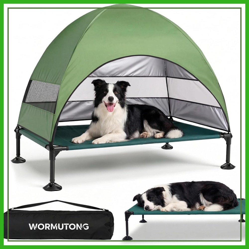 Outdoor Camping Dog Bed - Elevated Dog Cot with Canopy, Raised