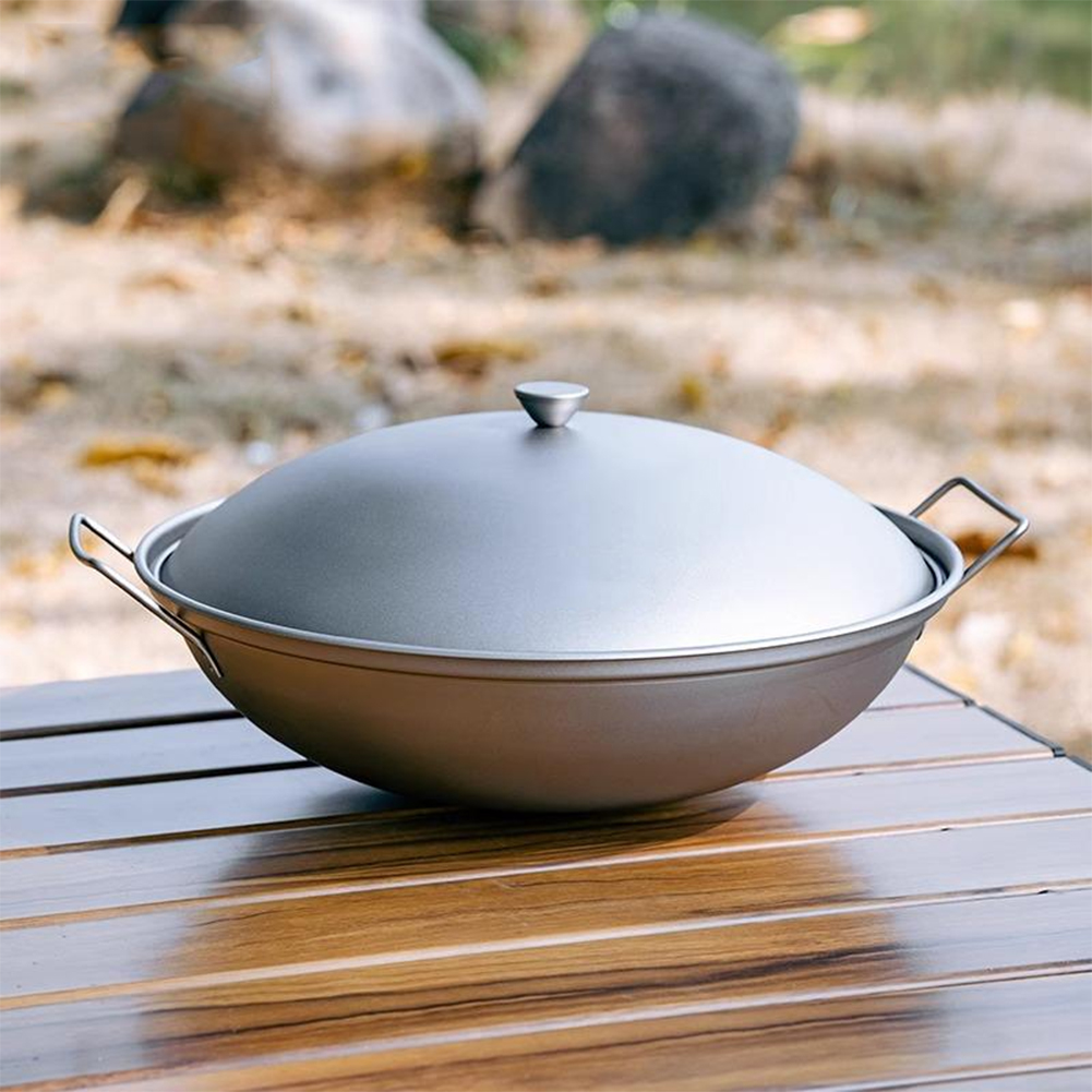 Titanium Wok Pan with Lid Doub - Outdoor Camping Kitchen Table ulasan dan harga