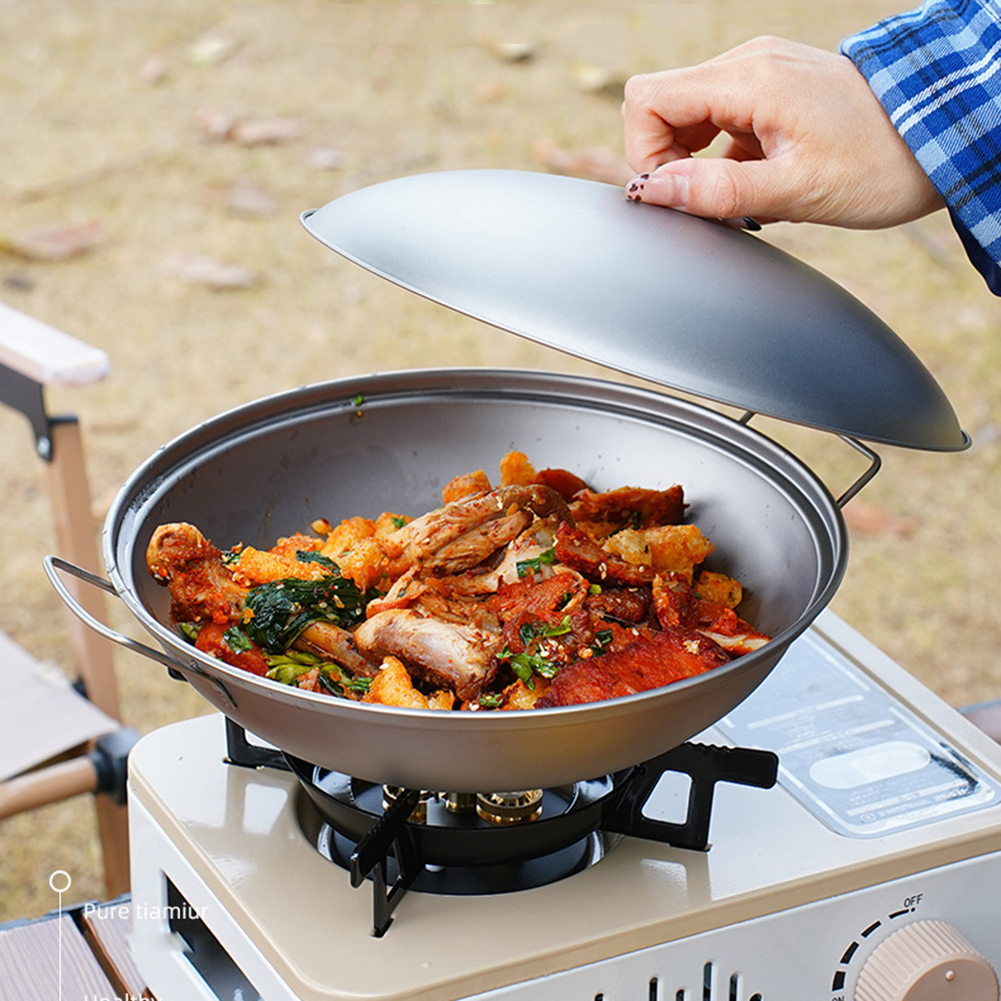 Titanium Wok Pan with Lid Doub - Outdoor Camping Kitchen Table ulasan dan harga