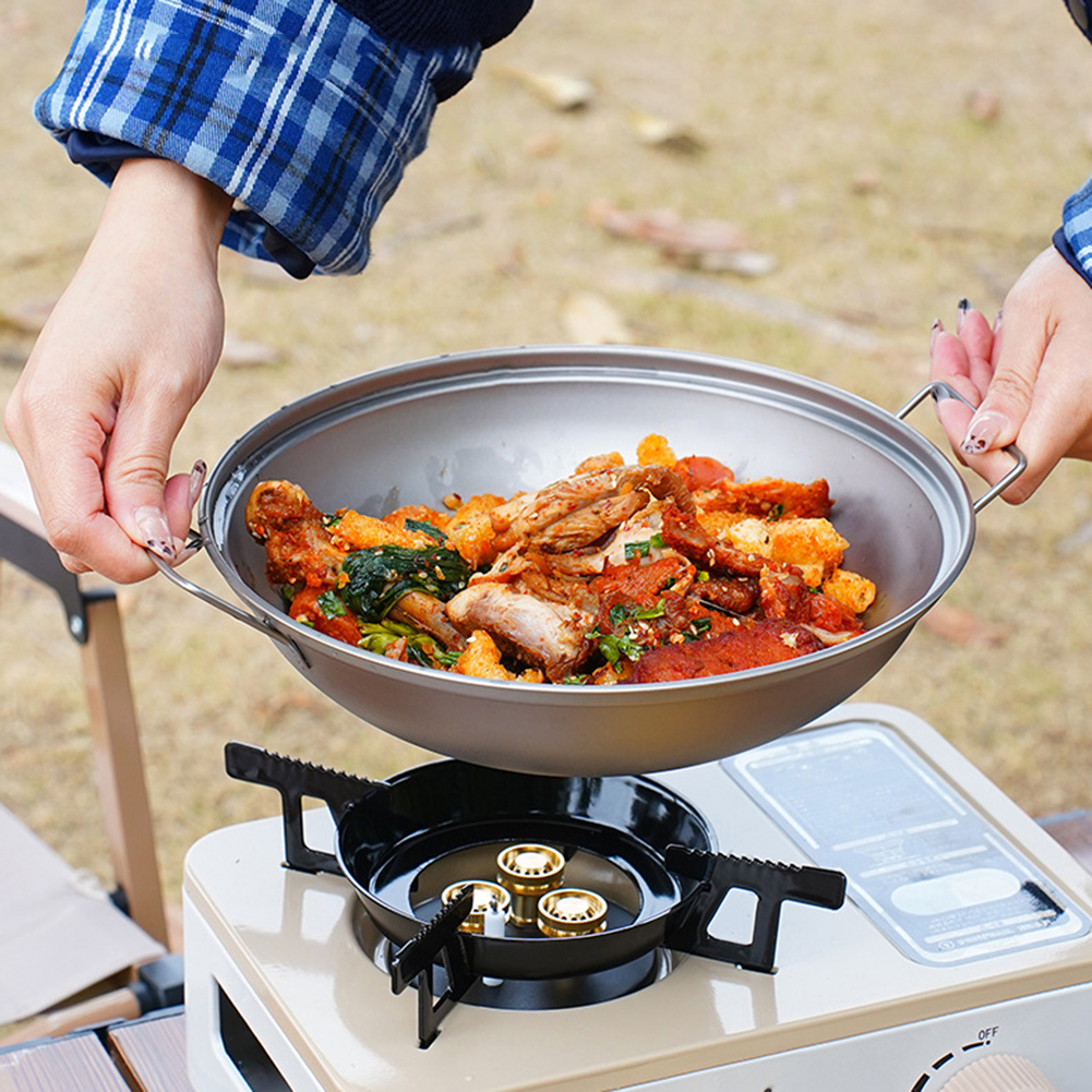 Titanium Wok Pan with Lid Doub - Outdoor Camping Kitchen Table ulasan dan harga
