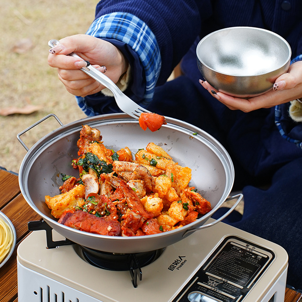 Titanium Wok Pan with Lid Doub - Outdoor Camping Kitchen Table ulasan dan harga