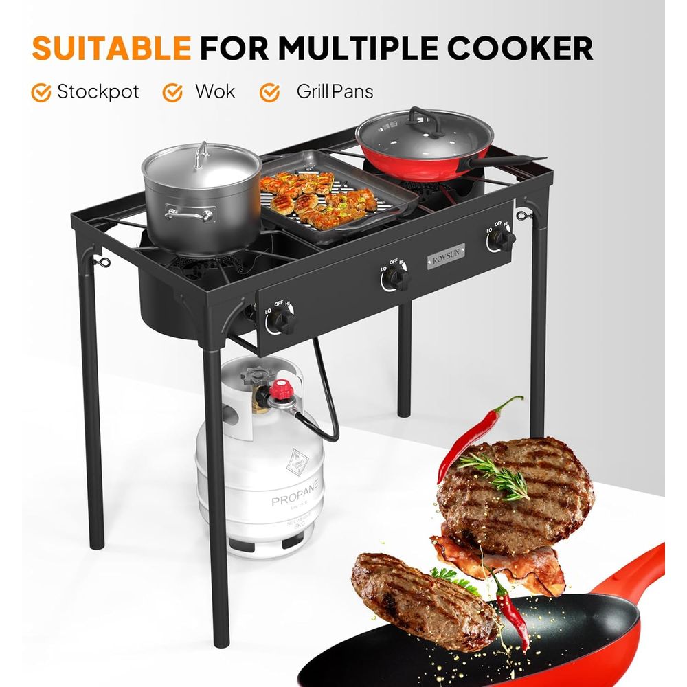 Portable 3-Burner Propane Stov - Outdoor Camping List ulasan dan harga