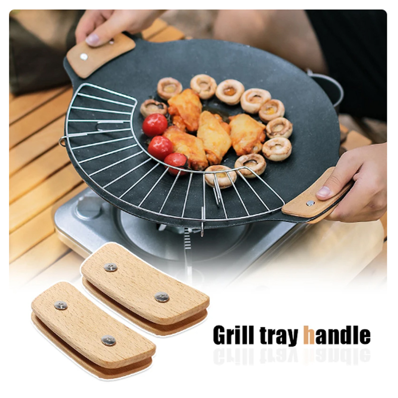 Wooden BBQ Pan Handle Anti Sca - Outdoor Camping Griddle ulasan dan harga