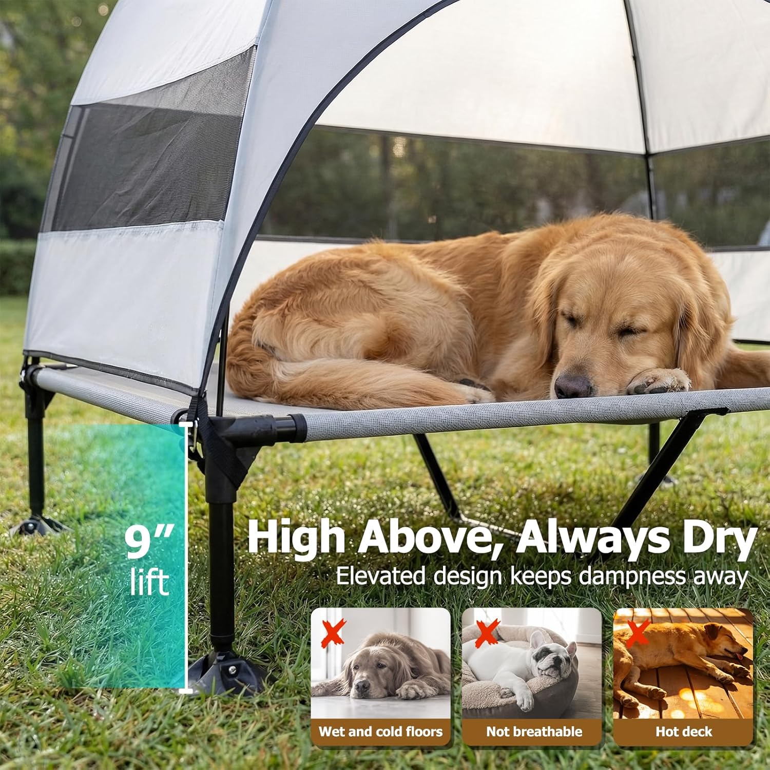Elevated Dog Bed with UV Canop - Outdoor Camping Dog Bed ulasan dan harga