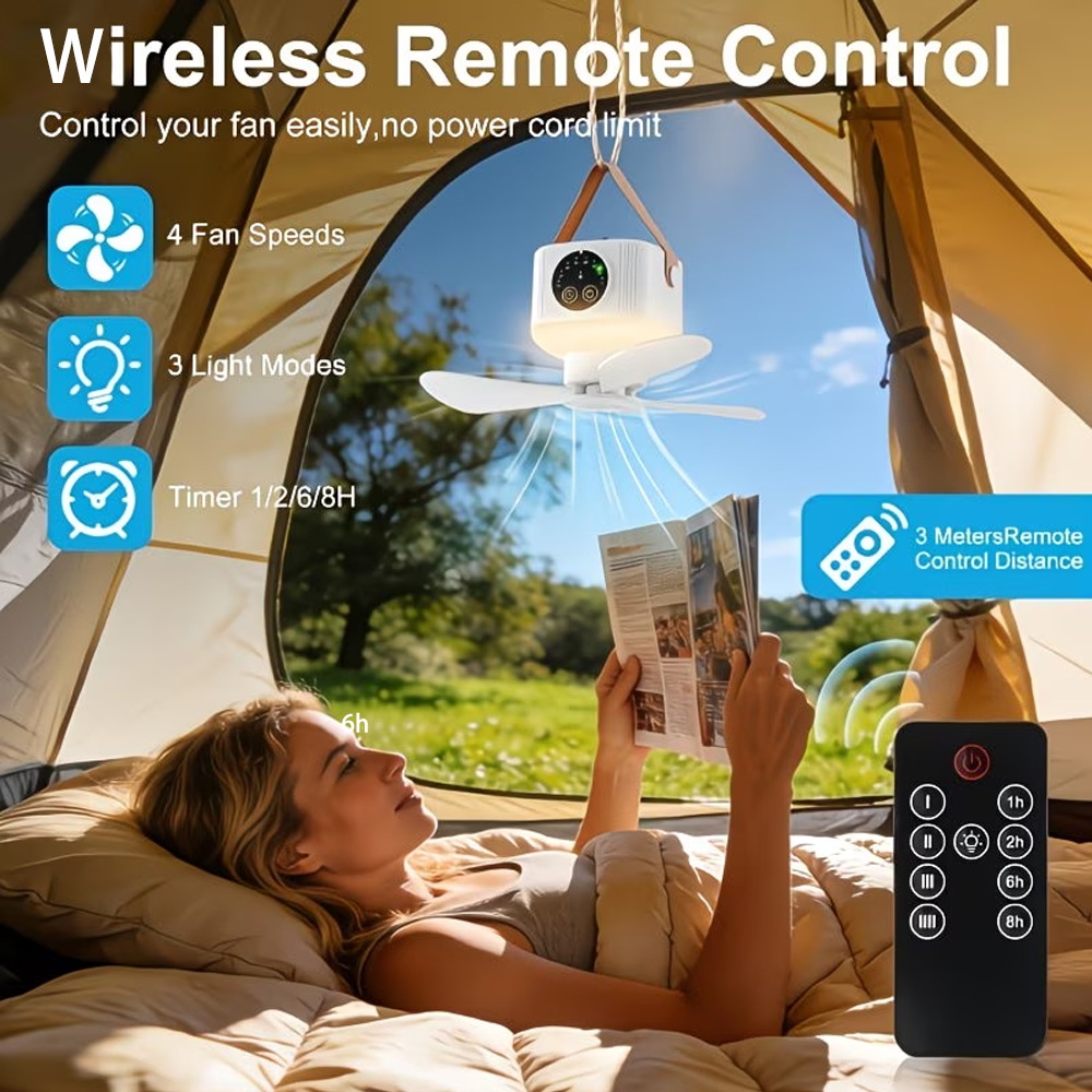 Portable Ceiling Fan with Ligh - Outdoor Camping Ventilator ulasan dan harga