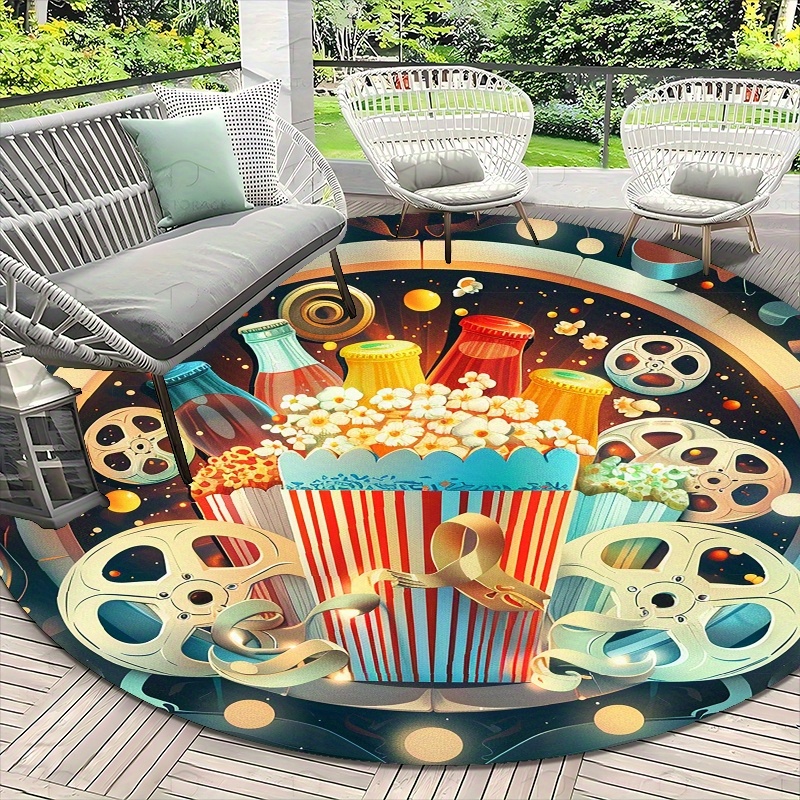 Round Movie Night Area Rug, Re - Outdoor Camping Movies ulasan dan harga