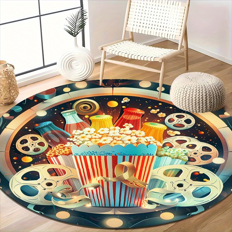 Round Movie Night Area Rug, Re - Outdoor Camping Movies ulasan dan harga