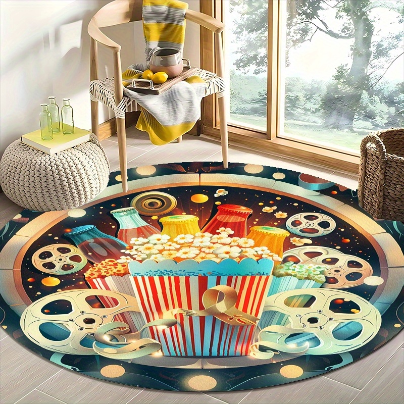 Round Movie Night Area Rug, Re - Outdoor Camping Movies ulasan dan harga